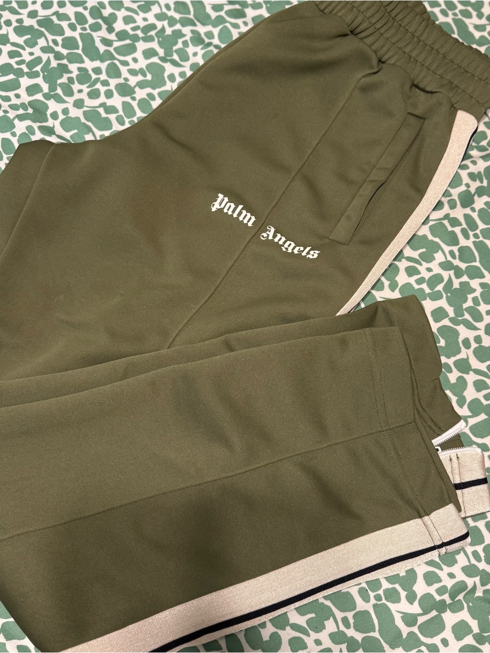 Palm Angels Olive Green Joggers with Beige Side Trim 2XL men’s